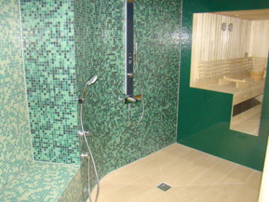 begehbare Dusche mit Zugang Sauna